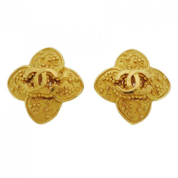 Chanel Coco Mark Flower Motif Earrings GP Plated Gold for Women